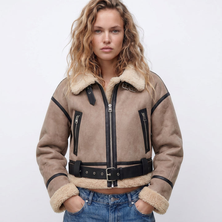 Isabella | Double Sided Shearling Bomber Jacket with Plush Lining for Women