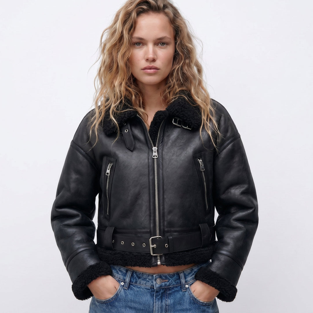Isabella | Double Sided Shearling Bomber Jacket with Plush Lining for Women