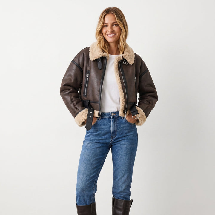 Isabella | Double Sided Shearling Bomber Jacket with Plush Lining for Women