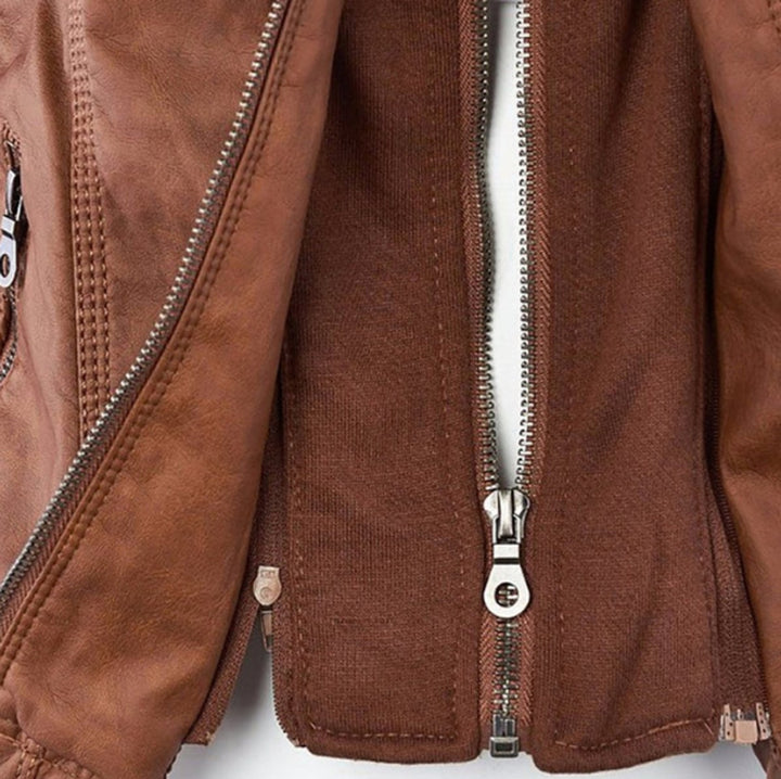 Victoria | Hooded Faux Leather Moto Jacket with Drawstring Waist for Women