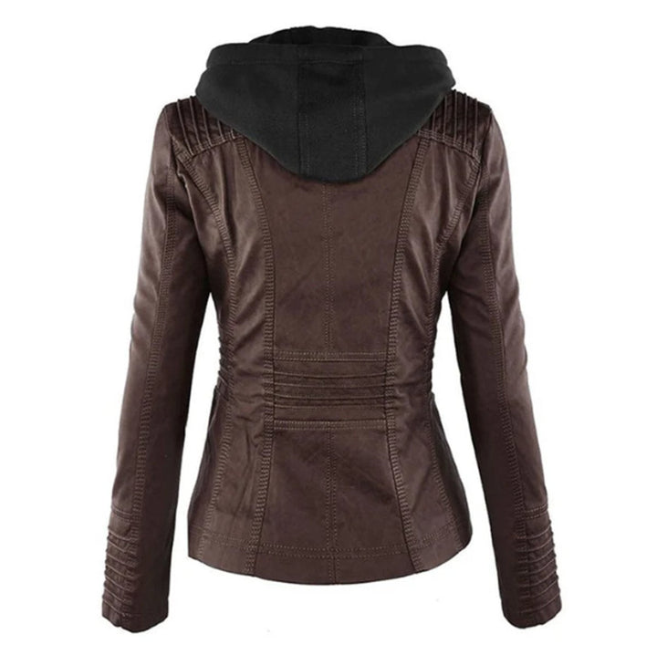 Victoria | Hooded Faux Leather Moto Jacket with Drawstring Waist for Women