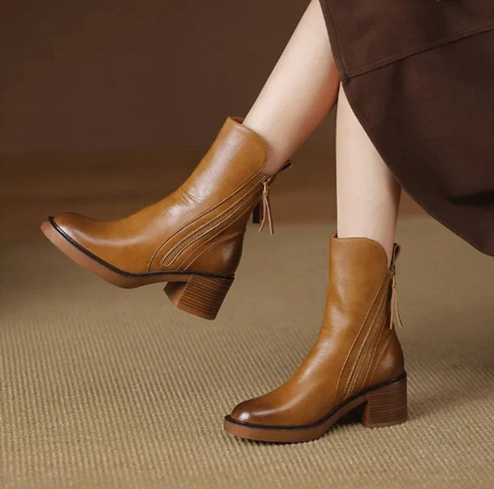 Matilda | Smooth Leather Ankle Boots with Tassel Side Zip for Women