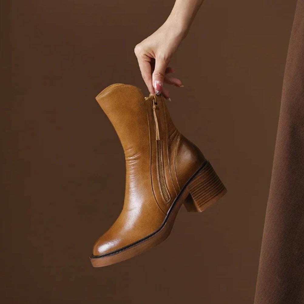 Matilda | Smooth Leather Ankle Boots with Tassel Side Zip for Women