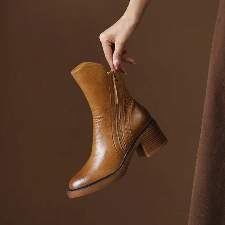 Matilda | Smooth Leather Ankle Boots with Tassel Side Zip for Women