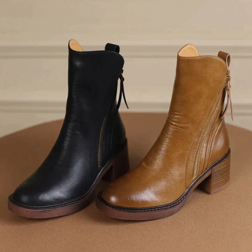 Matilda | Smooth Leather Ankle Boots with Tassel Side Zip for Women
