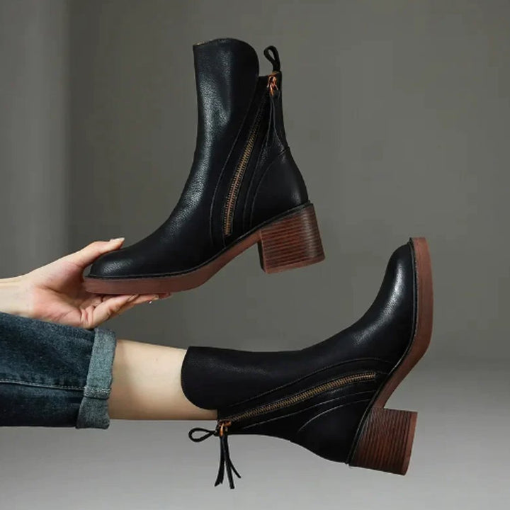 Matilda | Smooth Leather Ankle Boots with Tassel Side Zip for Women