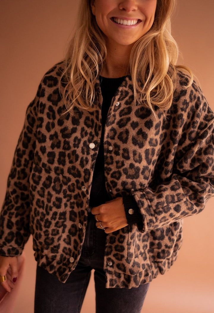Evelyn | Leopard Print Quilted Jacket with Snap Button Front for Women