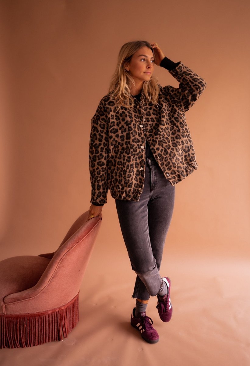 Evelyn | Leopard Print Quilted Jacket with Snap Button Front for Women