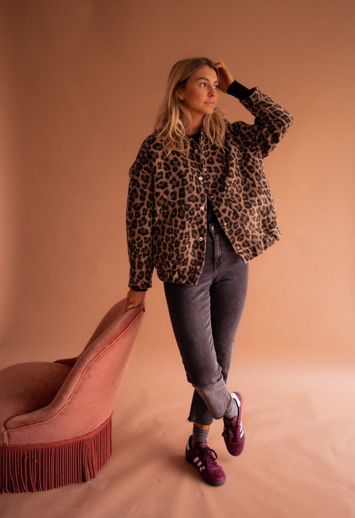Evelyn | Leopard Print Quilted Jacket with Snap Button Front for Women
