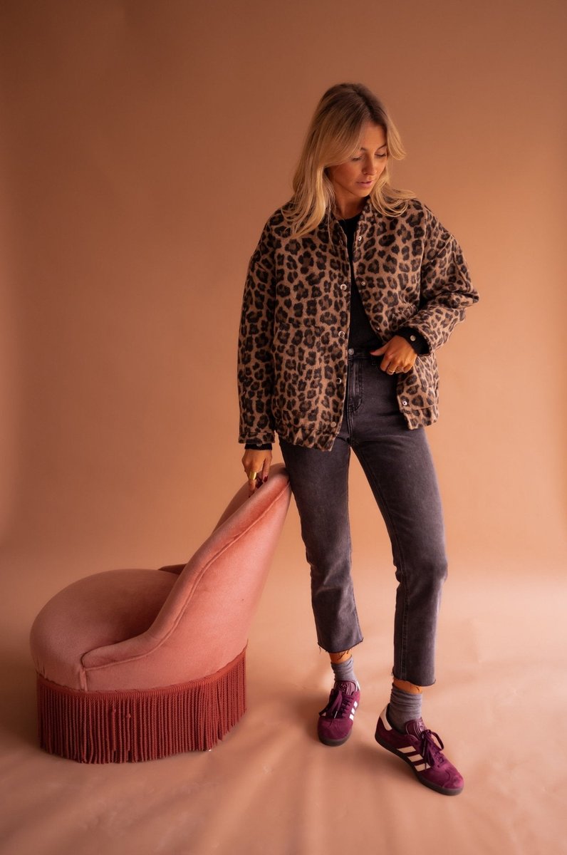 Evelyn | Leopard Print Quilted Jacket with Snap Button Front for Women