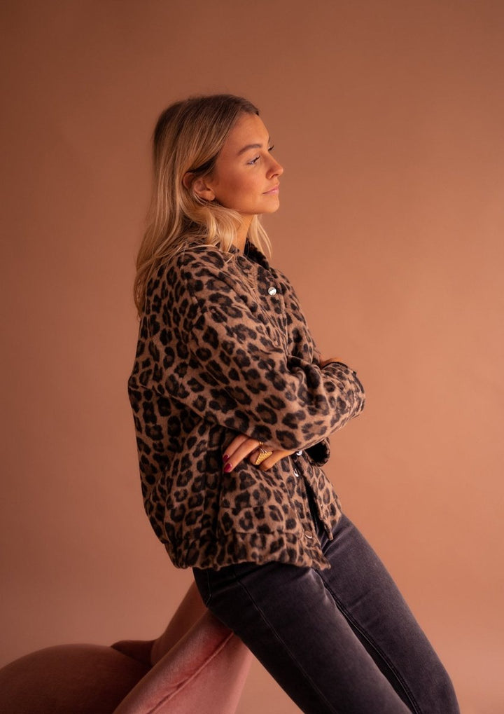 Evelyn | Leopard Print Quilted Jacket with Snap Button Front for Women