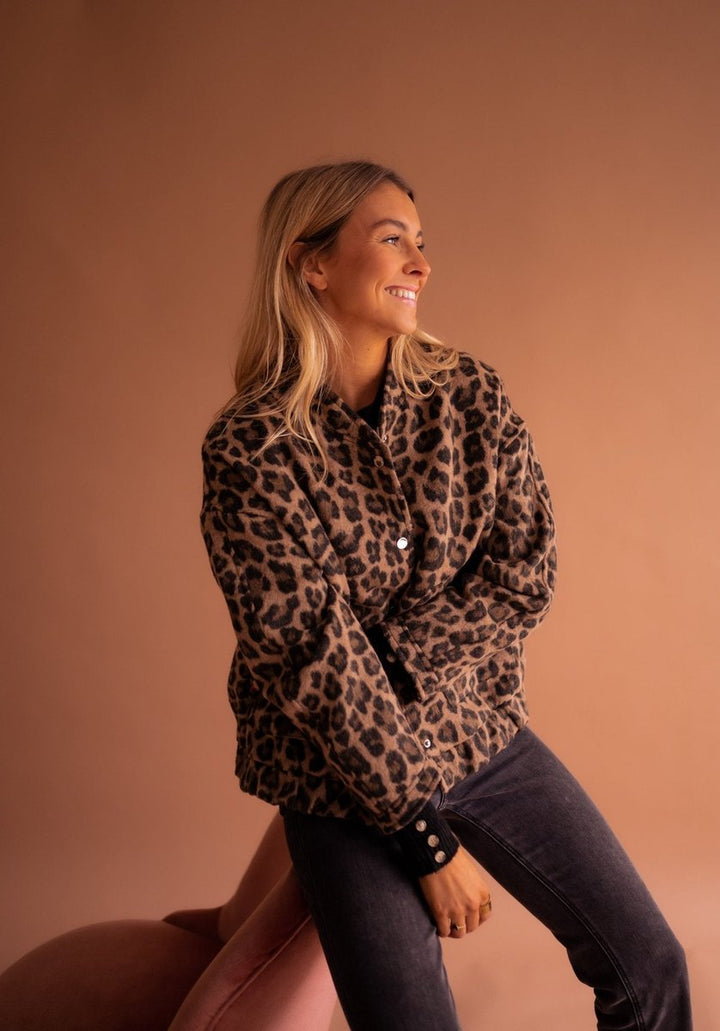Evelyn | Leopard Print Quilted Jacket with Snap Button Front for Women