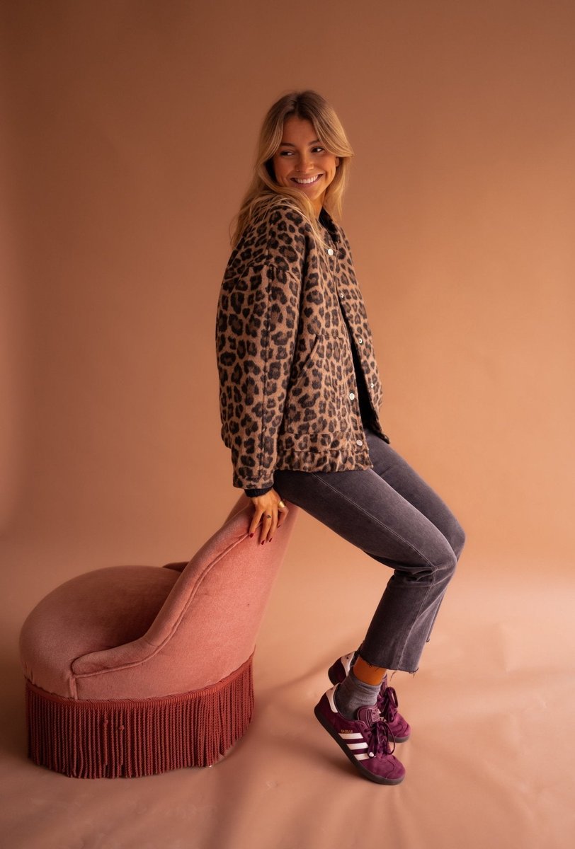 Evelyn | Leopard Print Quilted Jacket with Snap Button Front for Women