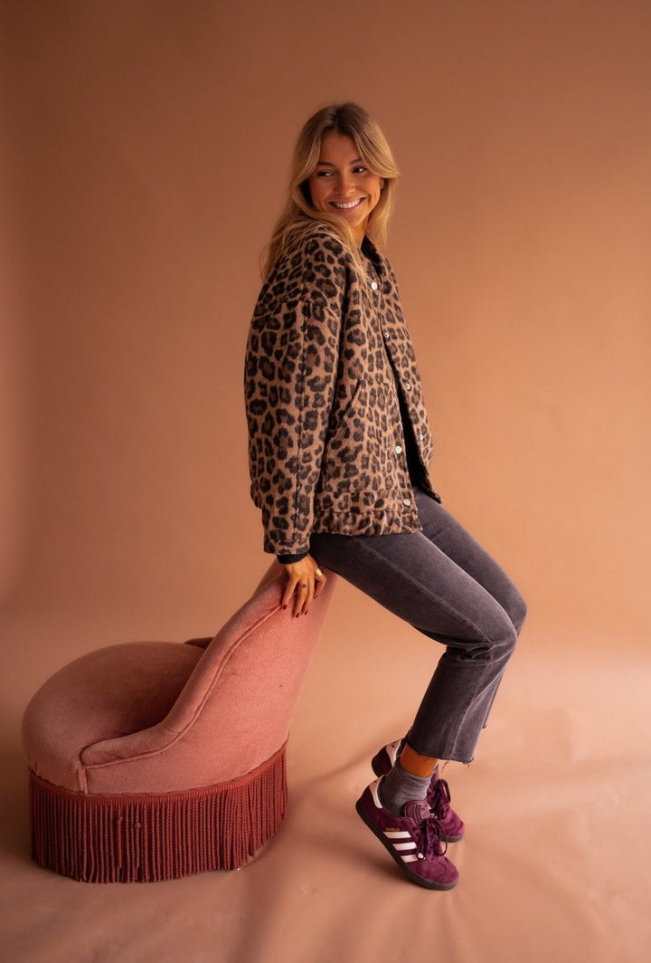 Evelyn | Leopard Print Quilted Jacket with Snap Button Front for Women