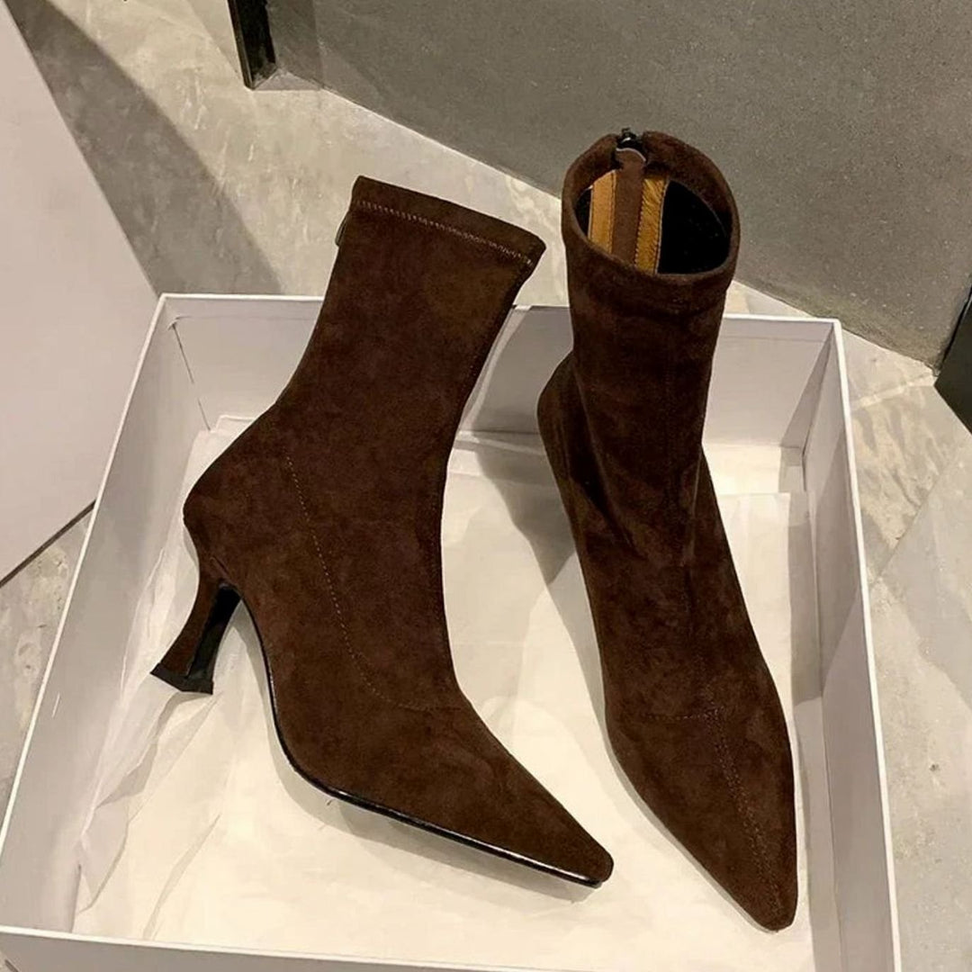 Sorcha | Pointed Kitten Heel Sock Ankle Boots for Women