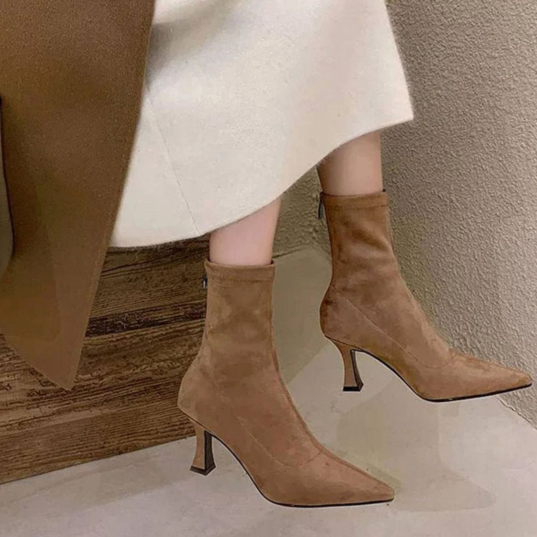 Sorcha | Pointed Kitten Heel Sock Ankle Boots for Women