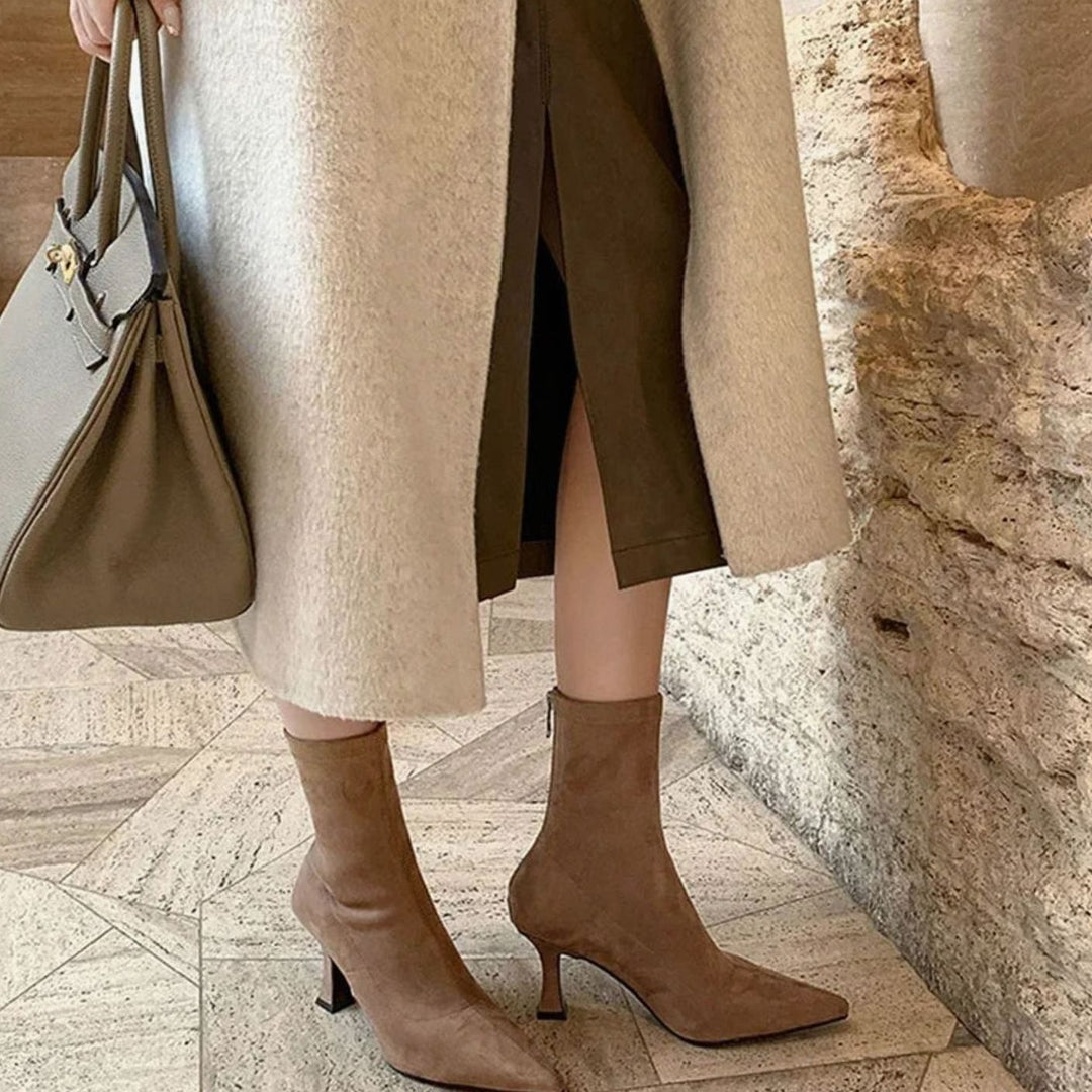 Sorcha | Pointed Kitten Heel Sock Ankle Boots for Women
