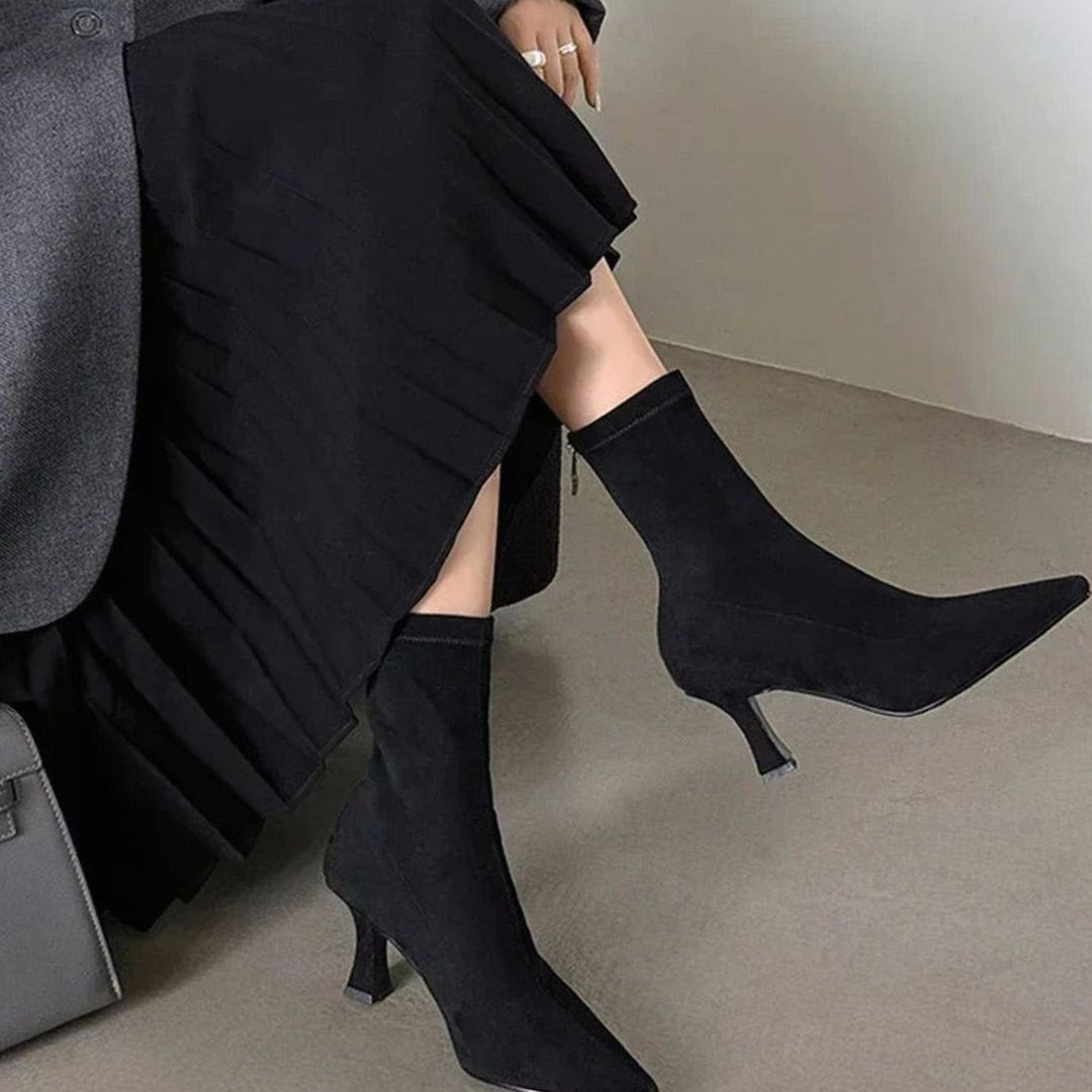 Sorcha | Pointed Kitten Heel Sock Ankle Boots for Women