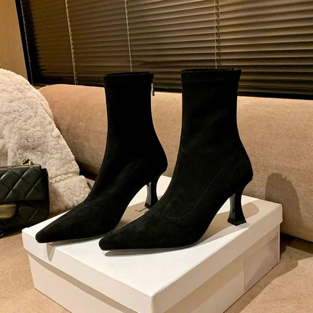 Sorcha | Pointed Kitten Heel Sock Ankle Boots for Women