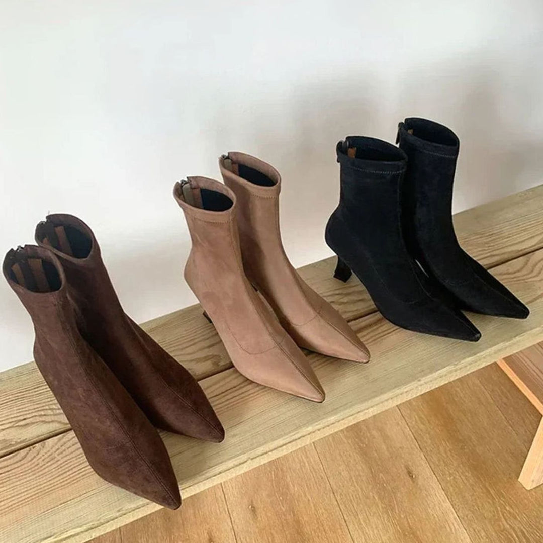 Sorcha | Pointed Kitten Heel Sock Ankle Boots for Women