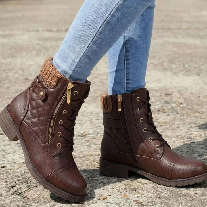Theodosia | Quilted Lace-Up Ankle Boots with Side Zip for Women