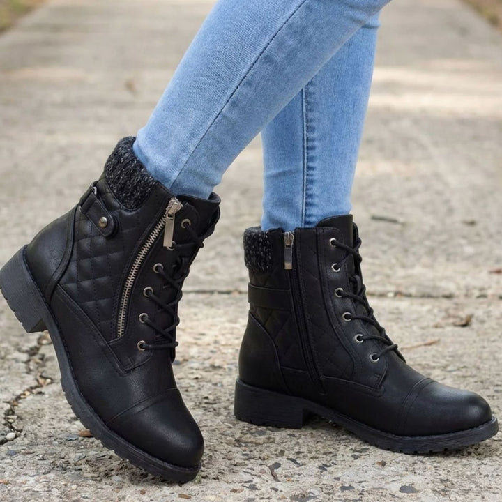 Theodosia | Quilted Lace-Up Ankle Boots with Side Zip for Women