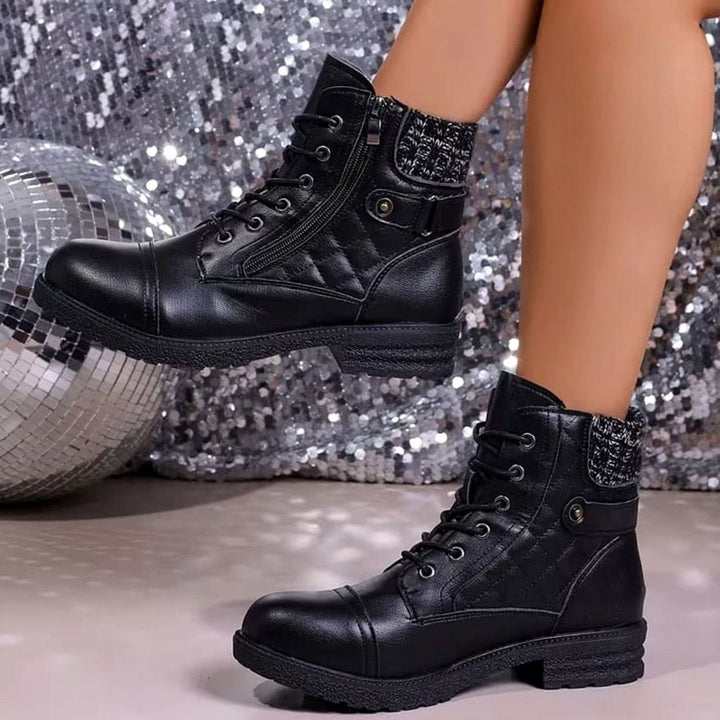 Theodosia | Quilted Lace-Up Ankle Boots with Side Zip for Women
