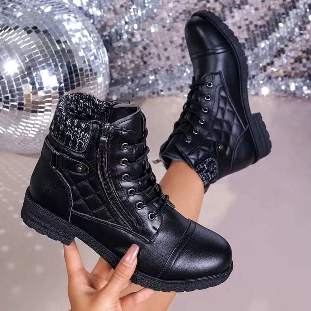 Theodosia | Quilted Lace-Up Ankle Boots with Side Zip for Women