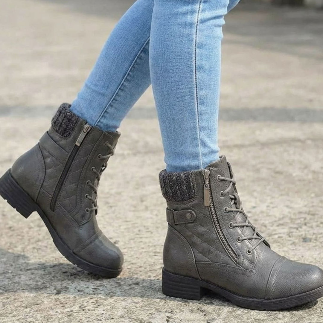Theodosia | Quilted Lace-Up Ankle Boots with Side Zip for Women