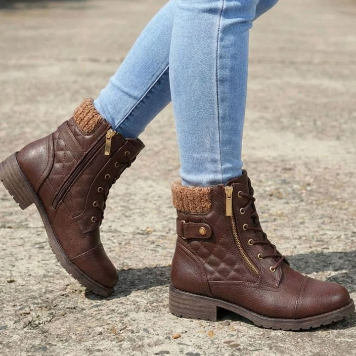 Theodosia | Quilted Lace-Up Ankle Boots with Side Zip for Women