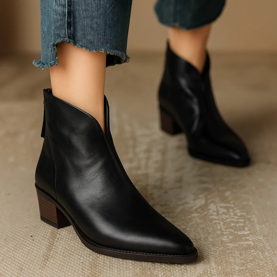 Zaria | Pointed-Toe Block Heel Ankle Boots in Two Shades for Women