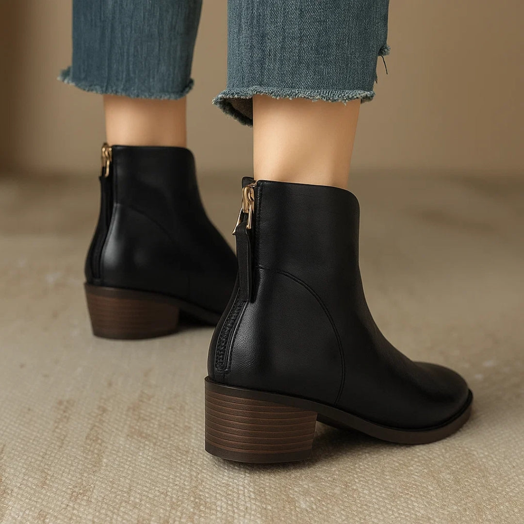 Zaria | Pointed-Toe Block Heel Ankle Boots in Two Shades for Women