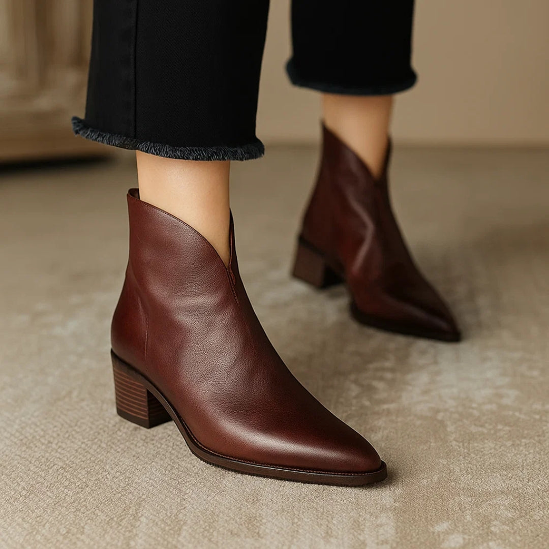 Zaria | Pointed-Toe Block Heel Ankle Boots in Two Shades for Women