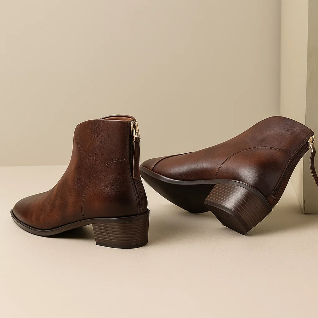 Zaria | Pointed-Toe Block Heel Ankle Boots in Two Shades for Women