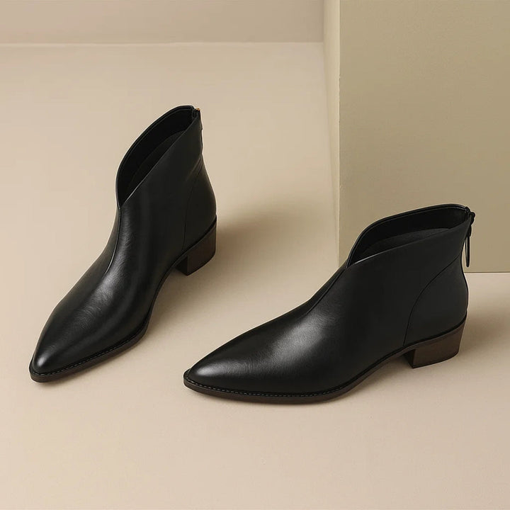 Zaria | Pointed-Toe Block Heel Ankle Boots in Two Shades for Women