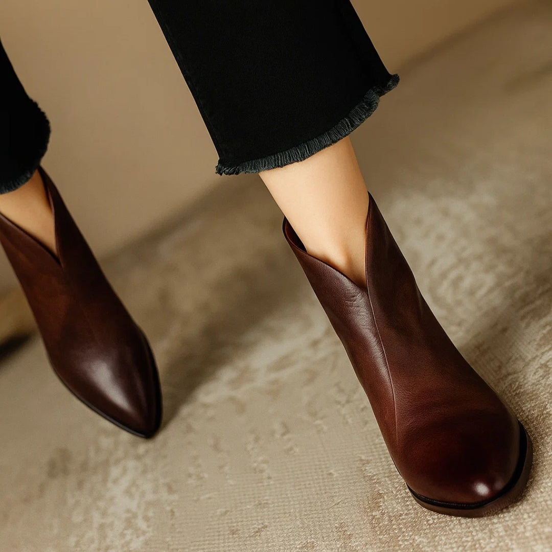 Zaria | Pointed-Toe Block Heel Ankle Boots in Two Shades for Women