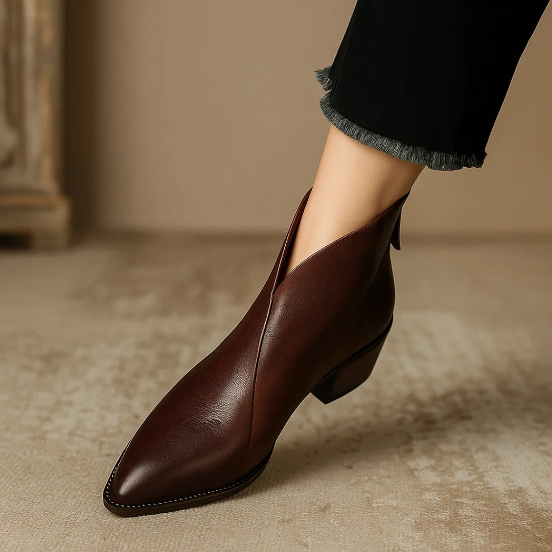 Zaria | Pointed-Toe Block Heel Ankle Boots in Two Shades for Women