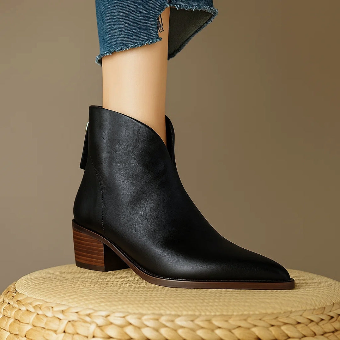 Zaria | Pointed-Toe Block Heel Ankle Boots in Two Shades for Women