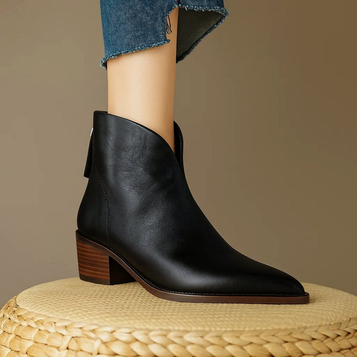 Zaria | Pointed-Toe Block Heel Ankle Boots in Two Shades for Women